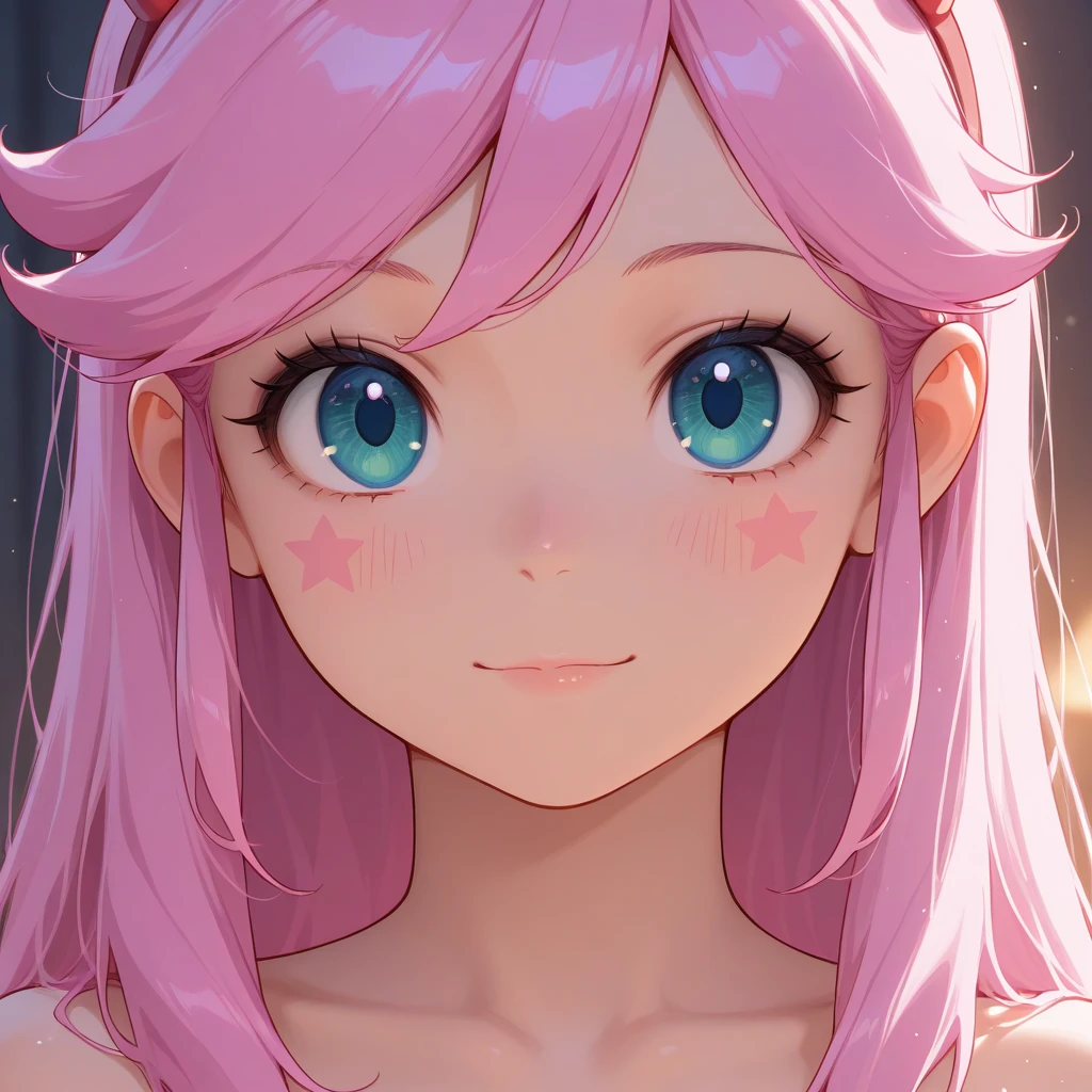 mulher, 1girl, cabelo lponytail rosa, olhos azuis, sorridente, imagem espetacular, sorrir, rosto corado, cena de corpo inteiro, completely naked, fully naked, medium breast, hairband, horn, red horns, (Fundo detalhados: Praia, Ondas, Cadeiras, Palmeiras), Standing on the sand, suada, corpo suado, pele brilhante, rosto detalhado, olhos detalhados, anatomia perfeita, bichano a mostra, virilha inchada, molhada, dripping wet, dynamic pose, Approaching perfection, Dynamic, altamente detalhado, De frente para o espectador, seductive expression, POV de baixo,