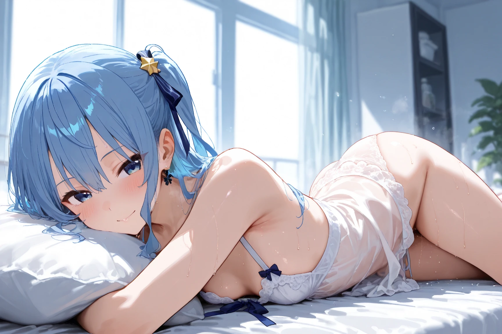 hightquality、4K, 8K, Girl looking at mobile phone in dark room、Prone、Girlish room、total darkness、Man doing body press from above、insertion、sex,
