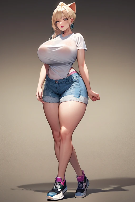 (big breasts, huge breasts), SFW, (short ((white hair))), (lingerie top, short pants), curvy, thin waist, tall legs, tall girl, slim figure, slim girl, long legs, thin legs, wide hips, slim proportions