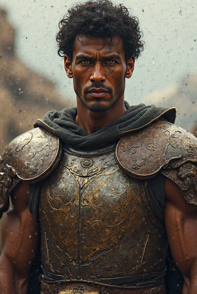 cinema poster, centered art, head and shoulders, 1 Warrior , standing alone, ((standing alone)), (((apenas um personagem))), Full body photorealistic A male warrior. slanted eyes. sculpted lips.middle-age. bonitas. in a castle. Dark skin with scales. light green eye. hair long black ((dynamic fighting pose)), rosto bonitas, fancy,wearing a toga, Game of Thrones,, Game of Thrones, gothic colors, climate of tension and terror, Adobe Illustration, trends on ArtStation, 8k, Hard disk , master part, arte linda, details Intricate, cinematic lighting .