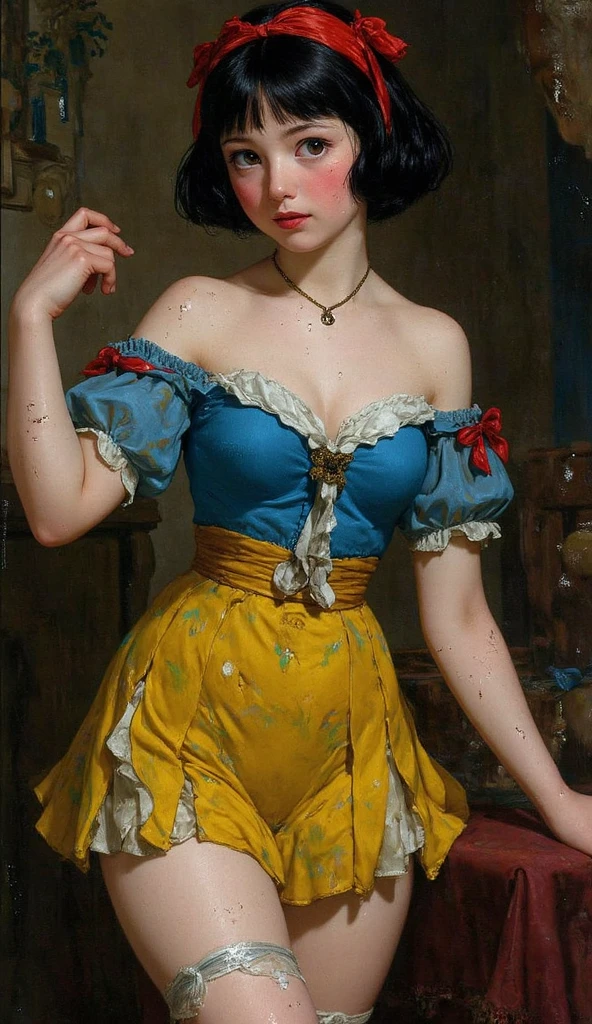 (masterpiece, best quality,photorealistic),portrait,1girl,beautiful,young,realistic,red corset,thigh highs,lace gloves,(huge sagging:1.3),facing viewer,looking away,(extremely detailed eyes),((posing for a figure painter)),victorian style,(HDR:1.3),(vivid colors:1.4),(high contrast),soft lighting,intrincate details,realistic body proportions,fine detail,blank grey background,(((field of depth)))