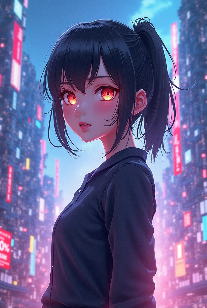 32k, best quality, ultra high res, HDR, UHD, extremely detailed CG, unity 32k wallpaper, Face Focus, Portraiture, Glowing black eyes, Feminine style, One Girl, asymmetrical bangs, bangs, Black Hair, goodid, good, looking at the camera, smile, night, city, Bob Hair, abdomen, Red lips, shirt, alone, Are standing, goodid, Upper Body, underwear, pink underwear, Perfect body line, beautiful kubire, beautiful, Mischievous face,