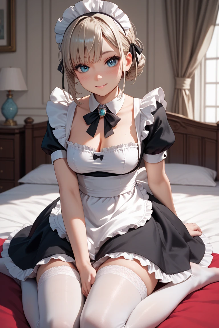 (((SFW、sound、Highest quality、first class、masterpiece、Normal body、8k、Detailed face、Ultra-precision、Normal hand、通常のrefer to、5refer to、Highest)))、beautiful girl、Silver Hair、Odd Eye((Emerald、brown))、Shortcuts、Bobcut、High leg leotard、Colorful frill mini skirt、Bright ribbon on the right side of the head、Frill ribbon on chest、Large frill ribbon on the back、Shirai Hinako - Blue Reflection、Transform、Magical girl、blush、Inject an aphrodisiac、Estrus、Feeling embarrassed、Open your mouth、Melted、Pleasure、Leg spread、Spread your legs、first round、2people(Hinako and the man)、Couple、be with a man、Being hugged from behind by a man、A man is groping her breasts、Hotel、A man is sitting on the sofa with Hinako sitting on his lap.