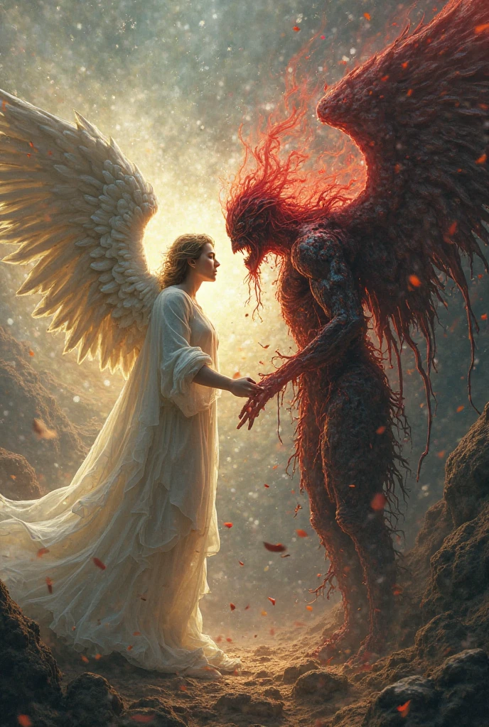 A beautiful angel fighting a demon