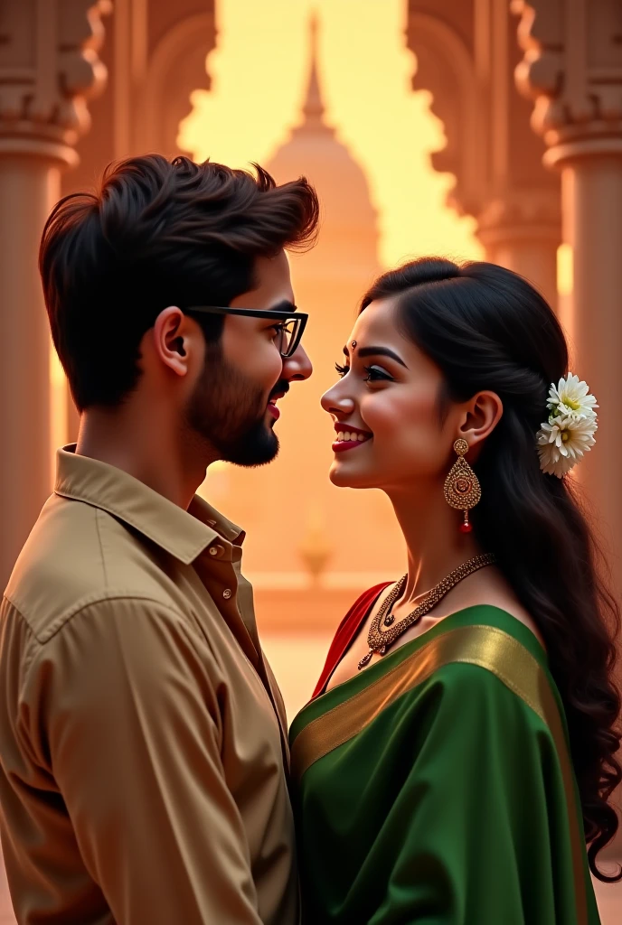 A man wearing glasses show her crush wearing Indian traditional dress for the first time 