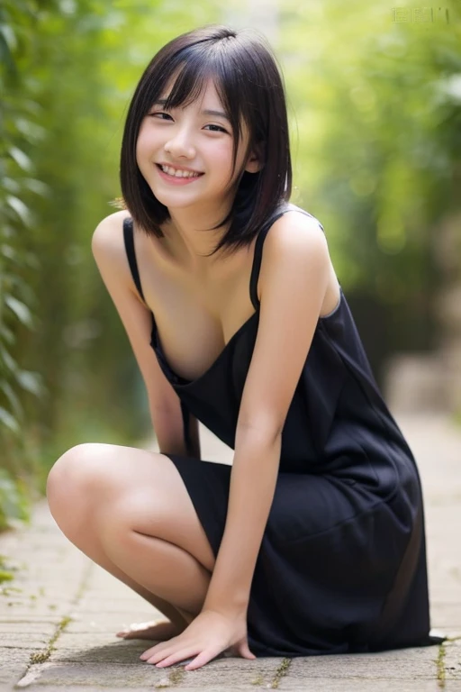 (((Japanese))) ((((One 10-year-old girl、solo)))) whole body photos Full Shot Medium Hair whole body Thighs Casual wear Wet and see-through服 Tank top ((Wet and see-through))See-through short skirt cute (smile) Sandy Beach ((See-through)) Sitting cross-legged Shot from between the legs Spread your legs