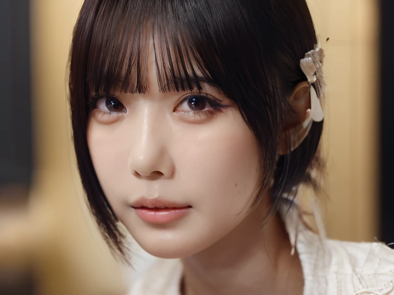You are a professional gravure photographer.。とても美しい一人の日本人女性のphotographを創造してください。Delicate facial features、Bob Hair, Captivating Gaze、Thigh shot , Lunar Surface、Advanced Depth of Field、masterpiece、Highest quality、photograph、reality、High resolution、Very detailed、