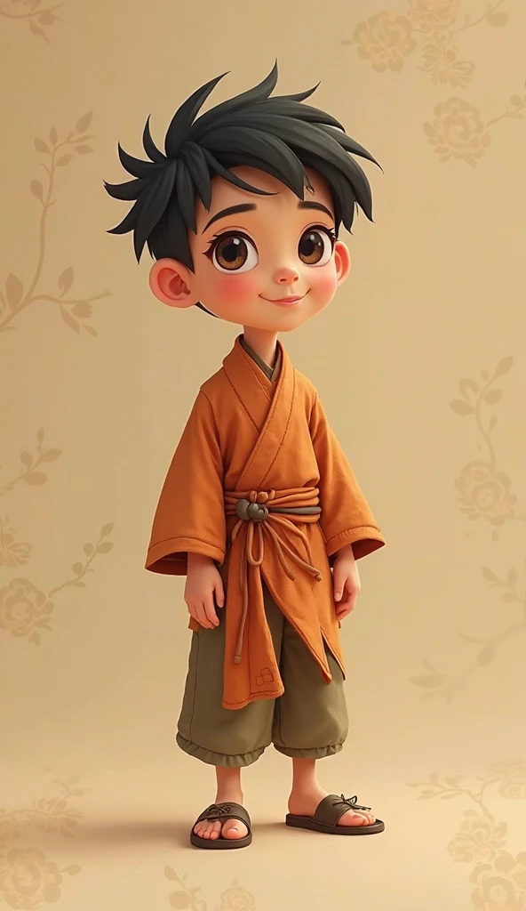 Chinese little Taoist, 5-year-old boy, Chinese, handsome face, wearing dark blue Hanfu, smiling, palace, sitting cross-legged, frontal photo