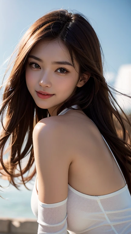 (Surreal), (Consciousness upward), (High resolution), (8k), (Very detailed), (The best Consciousness upwardns), (Beautiful and detailed), (Highest quality), (Very detailedな), (masterpiece), (Detailed face), Big eyes,Sweaty, Slender body, Long Hair,Colored inside,alone,A girl wearing a simple black bikini, Huge , smile, Sea of night, moon, 16 years old, See through,Beautiful and fair、Glowing Skin, 3 Up, Nice, bright, Refreshing and gentle look, Perfect beautiful face, Highly realistic photos, High resolution, Detailed face