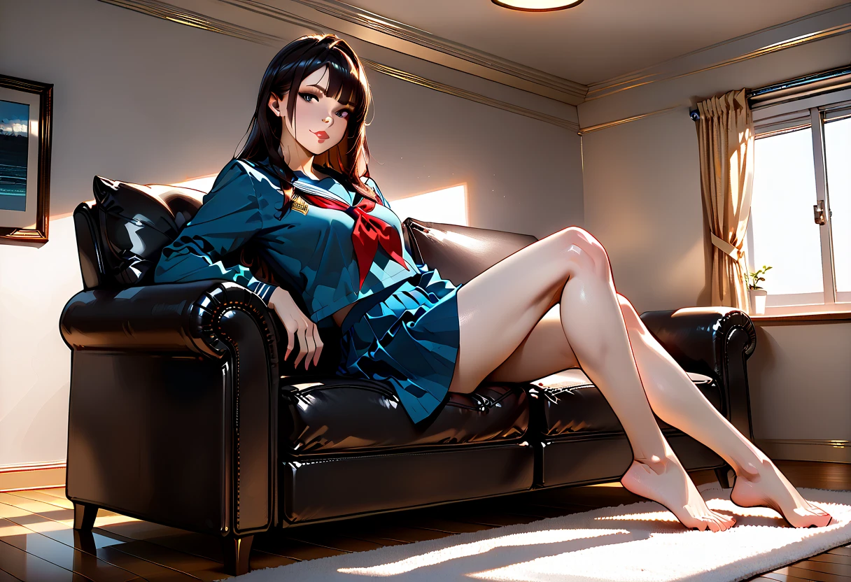 Ultra HD、super high quality、masterpiece、detailed、8K、The place is your room、A high school girl in her room1Person sitting and listening to music on headphones、studying、15-year-old high school girl、The high school girl is Russian and has long black hair.、Has blue eyes、She has a flower tattoo and a glamorous figure.、The clothes he was wearing were a large hoodie and a baggy sweatshirt.、Pretty sexy、Lo-Fi images