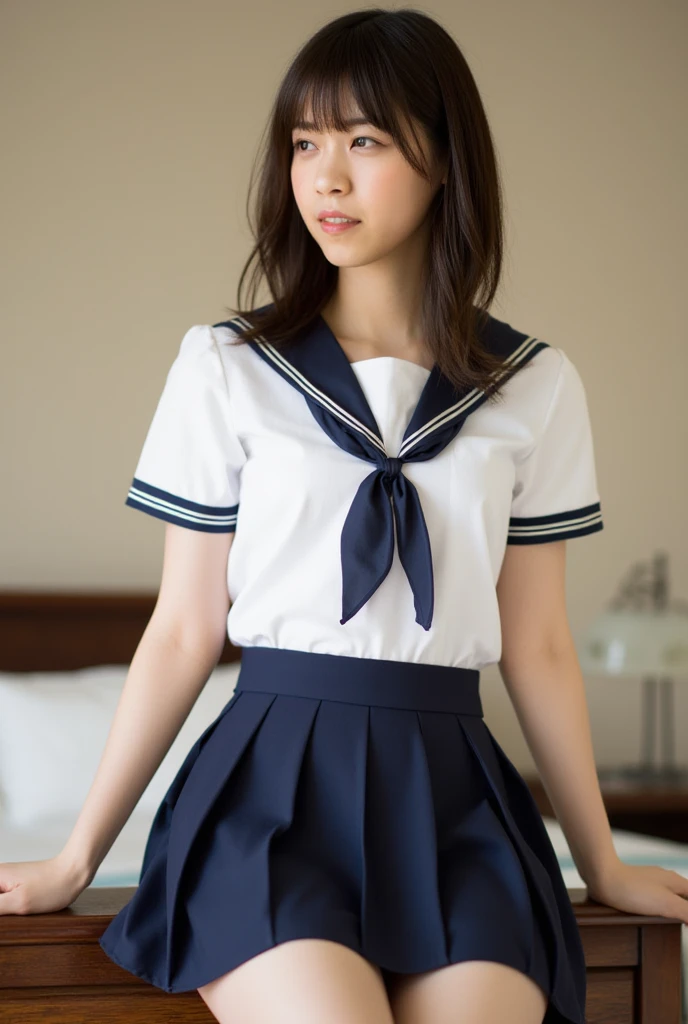 (8k、RAW Photos、Highest quality、masterpiece:1.2)、(Realistic、Realistic)、1 person、((View from the front、light blue、Looking into the camera、check、boots、mini skirt、High school uniform、、Standing with one hand on hip、Frills、))、cute