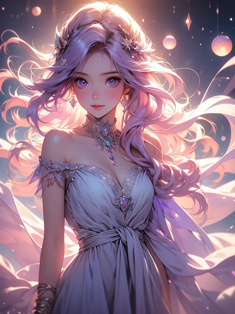 ((masterpiece)),high quality,Extremely detailed,Blonde+White clothes:1.2,Sweet and delicate girl,Bijai,Lolita prostitute,Exquisite facial features,Perfect body,Pearl decorated face,There are bubbles around,Bright colors,Romantic long hair,Natural light,Warm and sweet,Brown eyes,Gorgeous hair accessories,Pink clothing