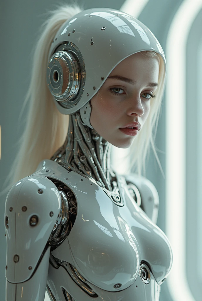 complex 3d render ultra detailed of a beautiful porcelain profile woman android face, cyborg, robotic parts, 150 mm, beautiful studio soft light, rim light, vibrant details, luxurious cyberpunk, lace, hyperrealistic, anatomical, facial muscles, cable electric wires, microchip, elegant, beautiful background, octane render, H. R. Giger style, 8k, best quality, masterpiece, illustration, an extremely delicate and beautiful, extremely detailed ,CG ,unity ,wallpaper, (realistic, photo-realistic:1.37),Amazing, finely detail, masterpiece,best quality,official art, extremely detailed CG unity 8k wallpaper, absurdres, incredibly absurdres, <lora:japaneseDollLikeness_v10:0.1>, <lora:koreanDollLikeness_v10:0.5>, robot, silver halmet, full body, sitting