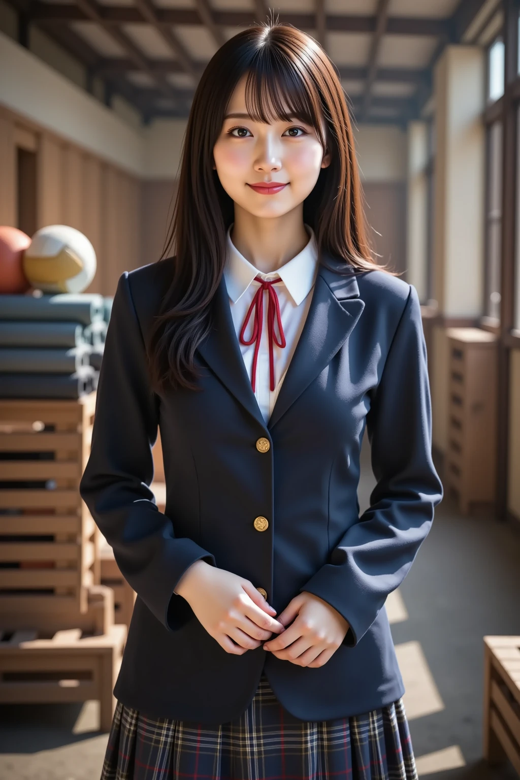 Studying history, japanese student, school uniform, cute, smiling