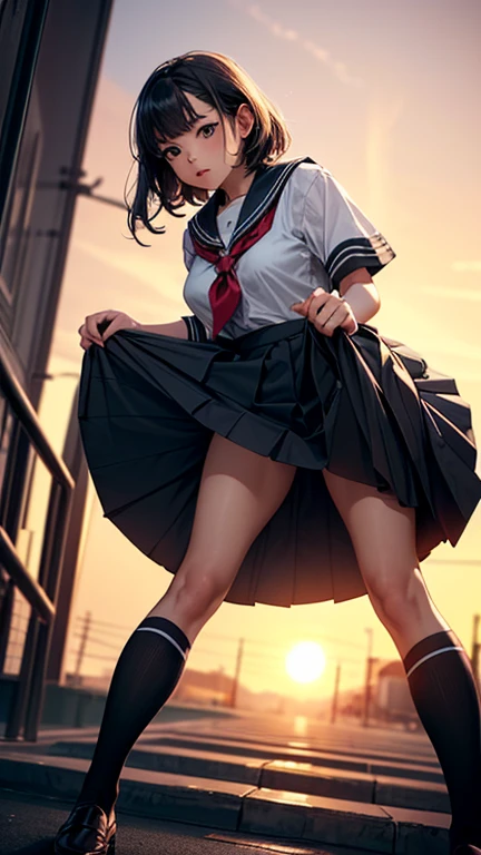 (Young Face), (Perfect eyes), (Perfect hands), (Perfect fingers), (neck-length short hair: 1.5),  (Extremely delicate and beautiful), (masutepiece), (Best Quality: 1.0), (Hyper-Resolution: 1.0), Beautiful lighting, Realistic Shadows, [High resolution], detailed skins, Ultra Detail, nffsw (High dynamic range), Ray tracing, NVIDIA RTX, Hyper-Resolution, Unreal 5, Subsurface scattering, PBR Textures, Post-processing, Anisotropy Filtering, depth of fields, Maximum sharpness and sharpness, Multilayer Texture, Albedo and Highlight Mapping, Surface Shading, Accurate simulation of light-material interactions, Perfect proportions, Octane Render, bi-color light,