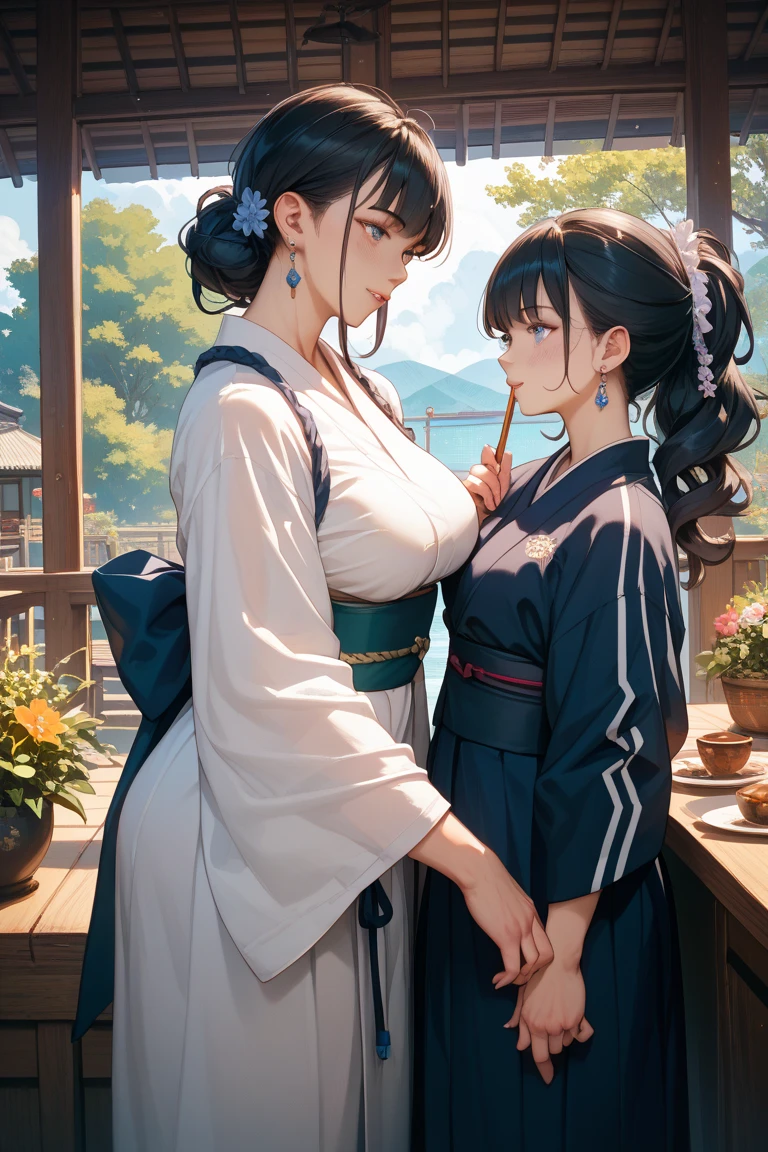 (8K、top-quality、​masterpiece)、Romance of the Taisho era、japanese kimono、Beautiful adult woman、Graceful、Writer's research,((hyper gigantic breasts)),Pensive、boredom、Sentimental、suffocating、Enlightened look、Blurred world、illusion、A dark long-haired、Ahoge、braid ponytail、