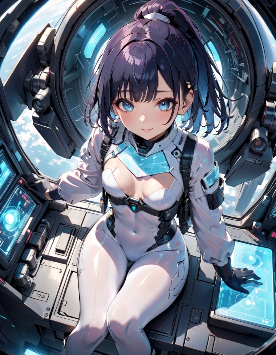 absurd res, high res, (masterpiece:1.4), ultra-detailed, 1girl, from above, space, floating, cinematic lighting, best quality.