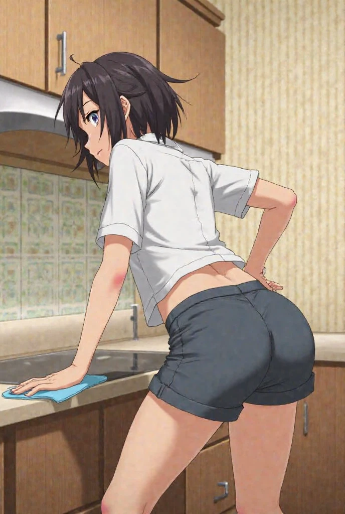 Kurumi Tokisaki without any clothes croquette position showing her butt 
