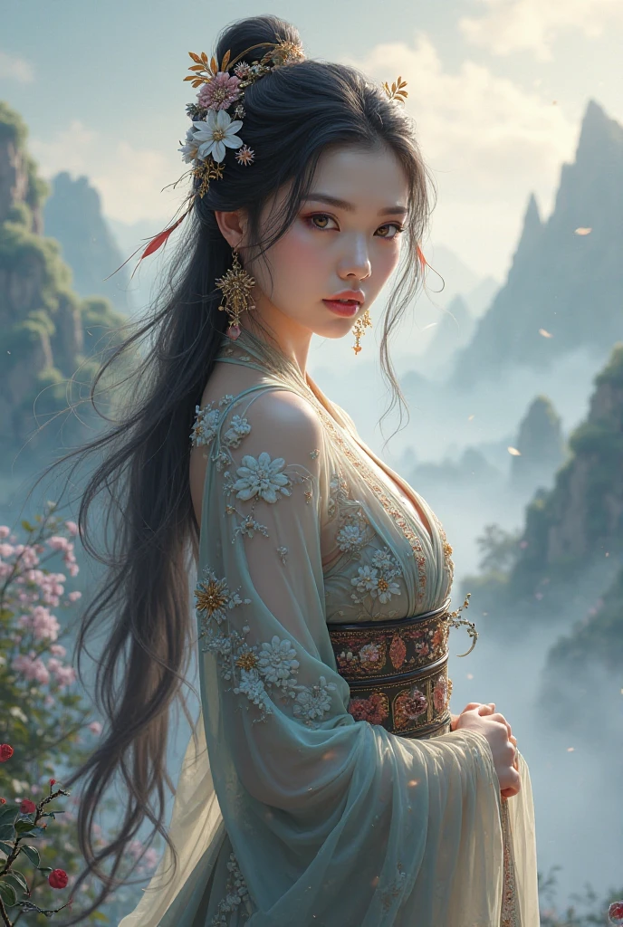 ((​masterpiece)、(top-quality)、(reallistic))、beautiful a girl、Bondage style、ratex、Fantastic mythological landscape