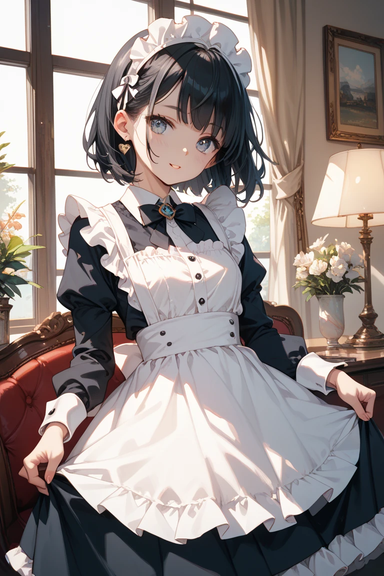 (masutepiece, Best Quality:1.2), 8K, 85 mm, Official art, Raw photo, absurderes, A dark-haired, (Blue eyes, Lolita Fashion, sweetlolita, Gothic, Dress:1.2), Idol face, Upper body, Beautiful Girl, gardeniass, Copenhagen, Short sleeve, Elegance, Sophisticated, gardenia, Film grain, chromatic abberation, Sharp Focus, face lights, Dynamic lighting, Cinematic lighting,(( red blush、embarassed expression, Look away、Looking down in embarrassment:1.2))、(((tucking up the skirt、White panties are visible)))、(((NSFW)))、