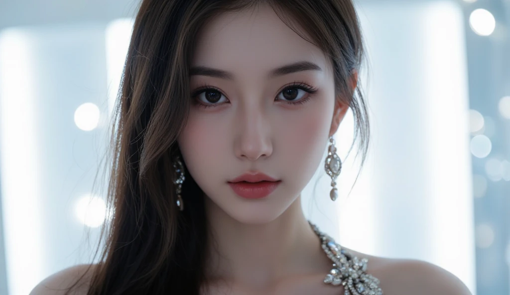 ((最大16K解像度のmasterpiece:1.6)), beautiful, Highest quality, Absolutely wonderful, high detail, Ultra-high resolution, masterpiece, Real, Realistic, The depth of the written world, Cinematic Light,
One elegant mature woman, Long black hair, beautiful顔, Highly detailed facial expressions, Gentle expression, Transparent white skin, Very delicate skin texture, Superb proportions, Anatomically correct body,
Elegant high leg swimsuit, snow-white color, Fine fabric texture、
Black Background,
Focus on the upper body,((Close-up of face:1.5)),