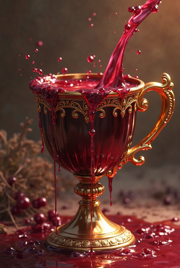 (blood sacrifice), distant profile, emerald cup, (black demon),vomiting blood into the cup
