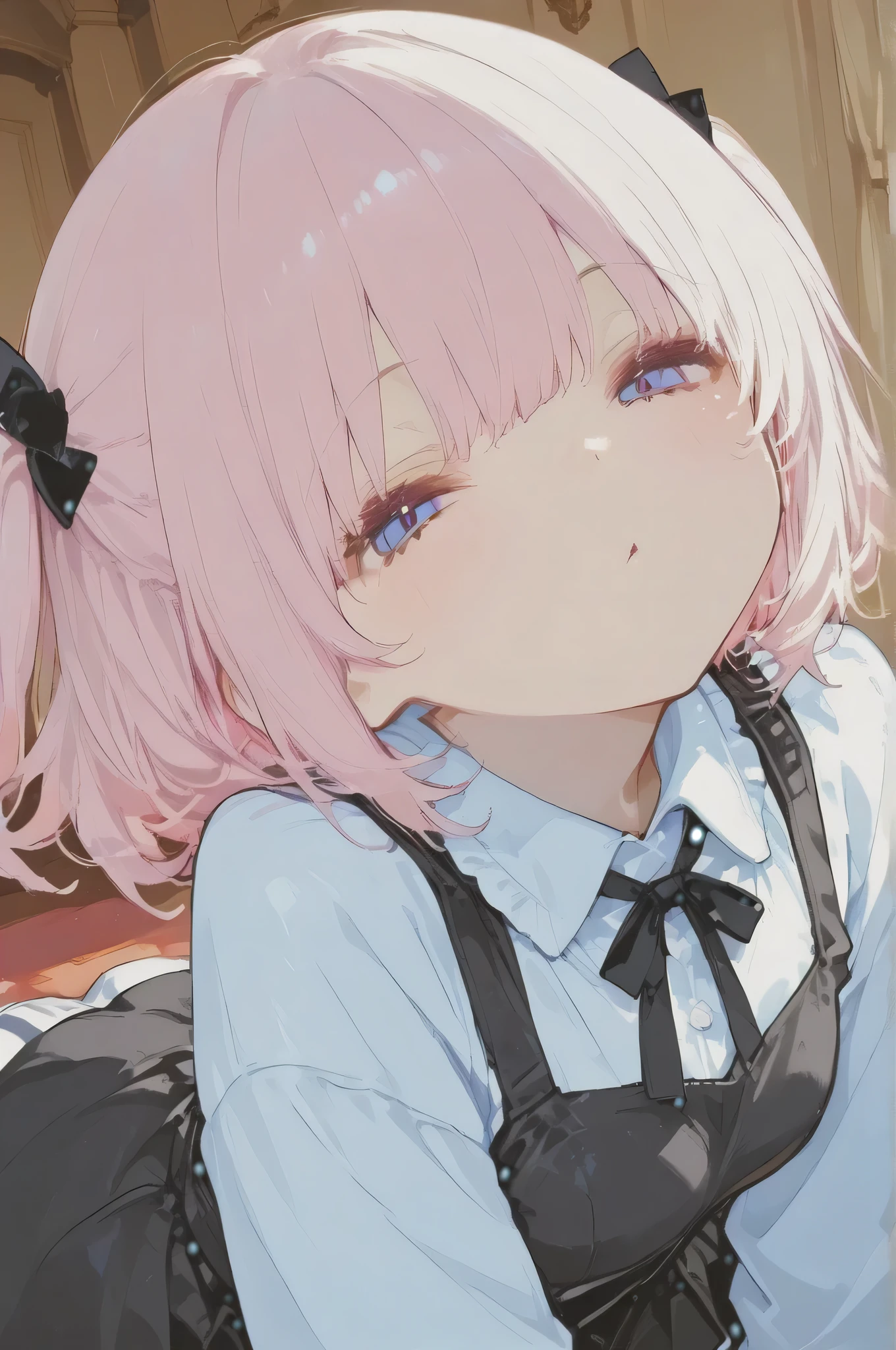 pink hair、Shortcut、landmine system、anime-style、super high image quality、is punchy、Feeling like a girl、condescending expression、laugh a little