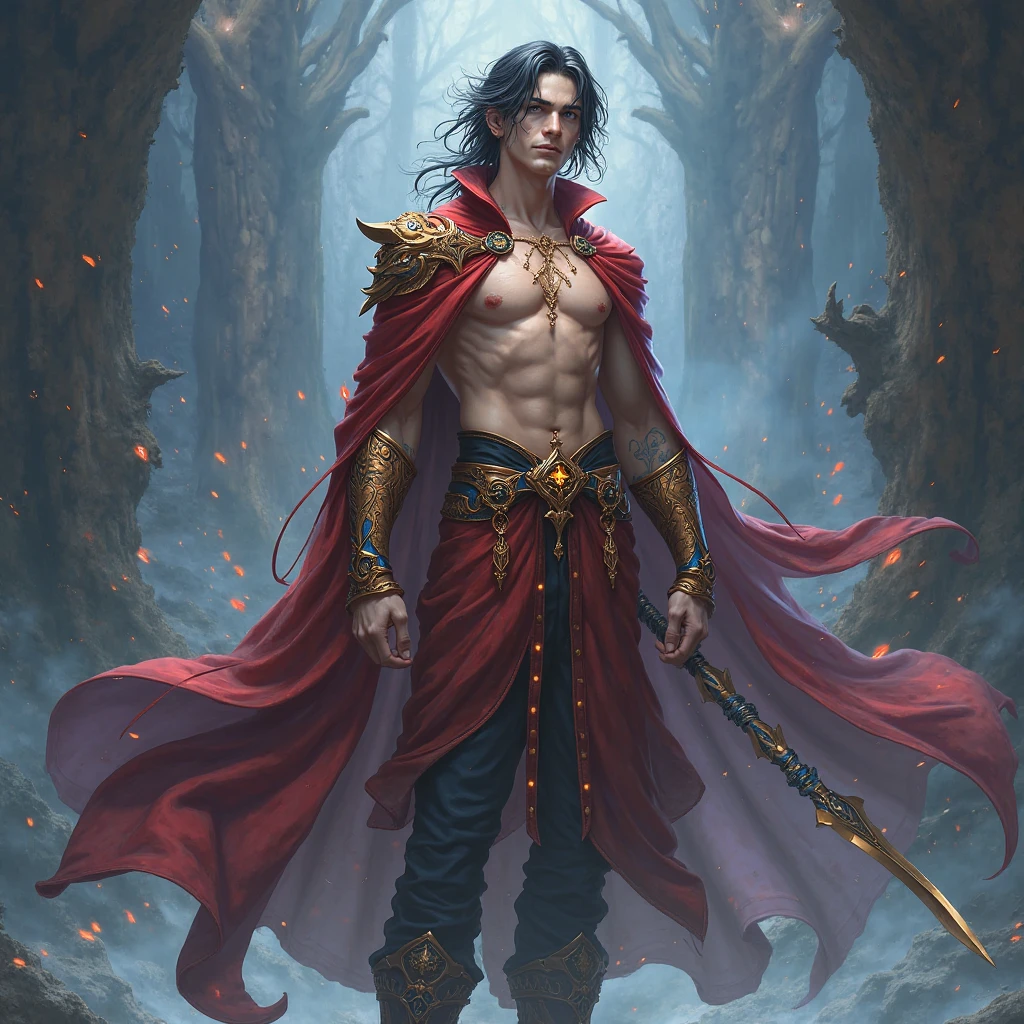 (masterpiece, best quality), intricate details, 8k, artstation, wallpaper, official art, splash art, sharp focus,
1boy, <lora:kayn:0.8> kayn, shadow assassin kayn, rhaast, full body,
<lora:megustume-15:0.8> megustume, red shirt, belt, bandage leg, black legging, wizard hat,