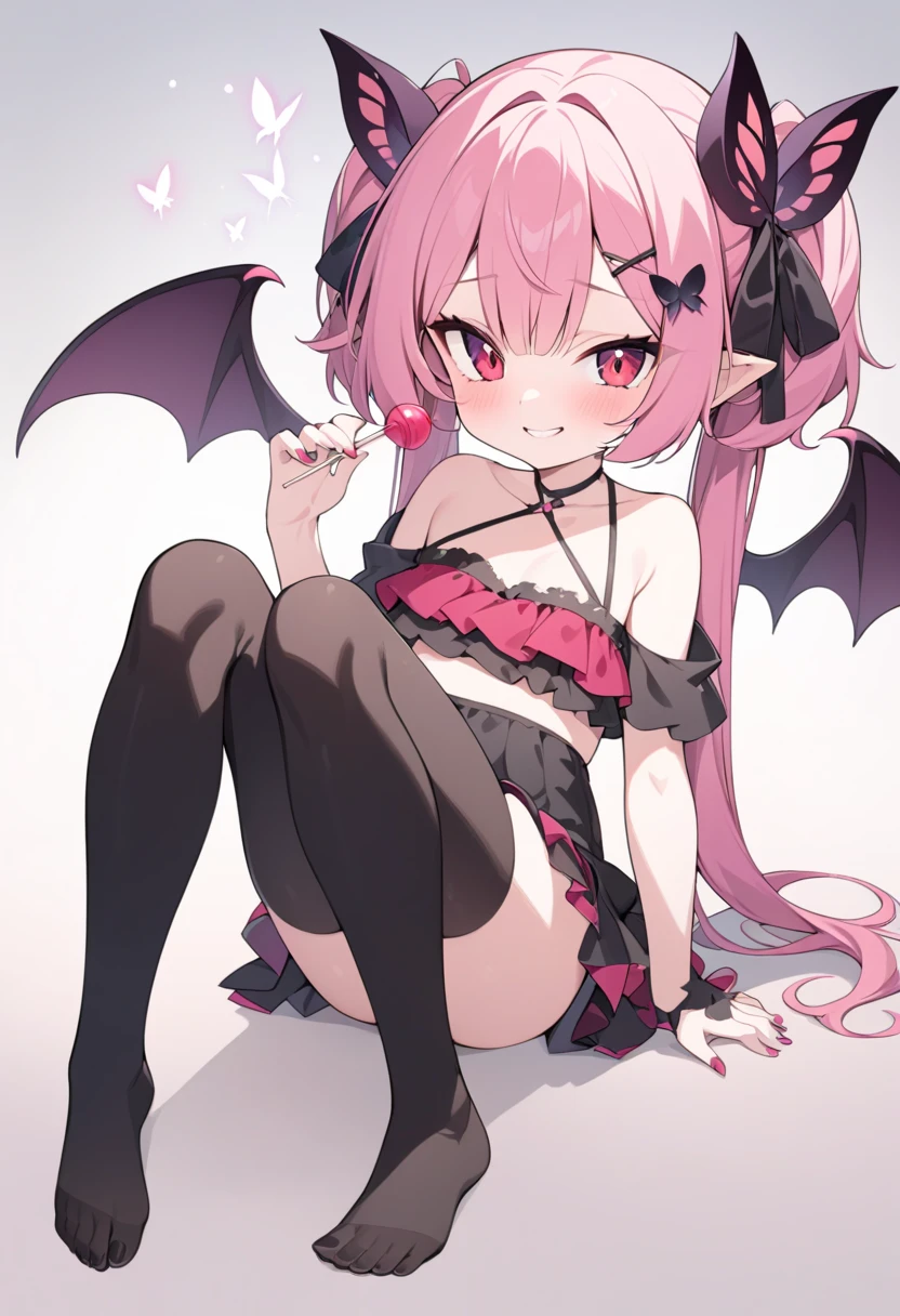 1girl, (), cute daughter, happy, short hair, twintail hair, cute pink mini dress, upskirt, vagina spread cameltoe, (cum inside pussy), (cum inside white panties side tie), white background
