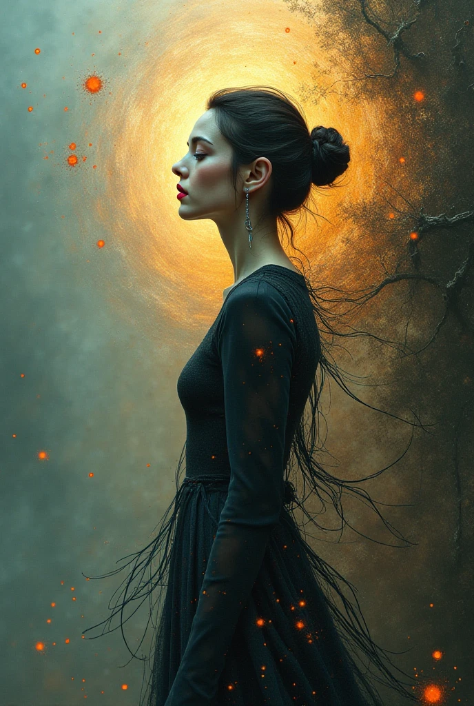 (masterpiece, best quality:1.2), photoillustrasion of double exposure of merged, a woman in cloak (( two tones, a woman composed from ashes, a woman composed from light)), a live slithering-serpent (transparency effect of serpent images fit on her back), seamless mix, front view, texture and pattern, transparency effect, dramatic shadows, dramatic lights, interlacing elements, fit-image on her back, back view, fantasy art, digital manipulated photo art