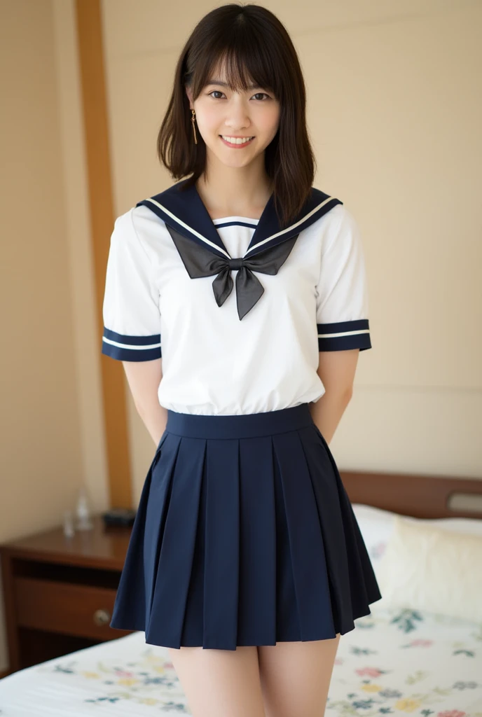 (masterpiece, Highest quality:1.2), 8K, Young and beautiful girl, 85mm,Official AR RAW Photos, Baby Face、Clothes are big、Show me your ears、photo shoot, Cute face, Thighs, Classroom after school, Looking at the audience, Embarrassing、smile、 makeup, Film Grain, chromatic aberration, Sharp focus, Face Light, Bright lighting, 10 generations, Detailed face, Background Blur、((((((18 year old high school girl))))))、Tight waist、Sailor suit、Not wearing a skirt、pubic hair、vagina/Pussy、(((Pink nipples)))、