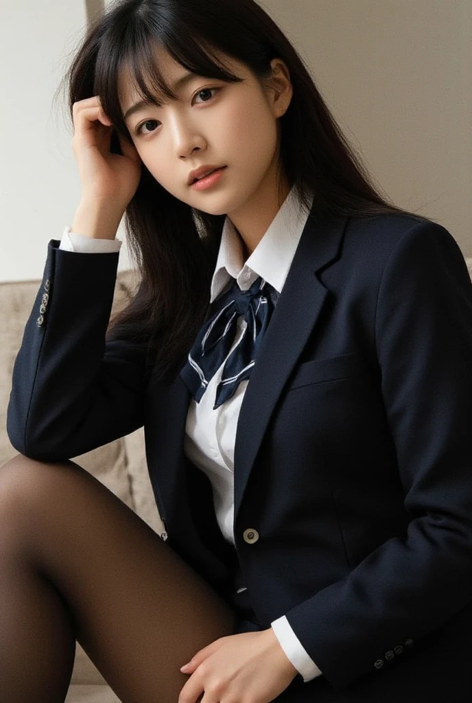 Woman in black dress and black stockings squatting in front of printer, Young Pretty Gravure Idol, Japanese Models, Young Sensual Gravure Idol, japanese girl school uniform, wearing japanese school uniform, Young skinny gravure idol, Young Gravure Idol, Realistic Young Gravure Idol, Japan school uniform, junki ito, nishimiya shouko, chiho