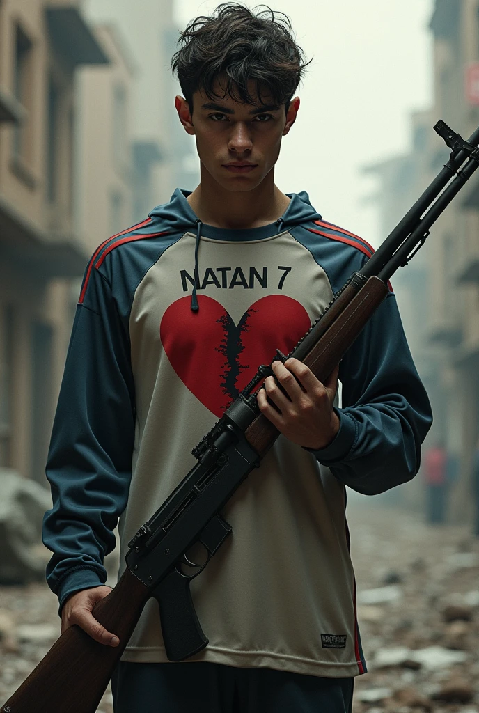 Teenage boy wearing a hoodie with GAZA written on it