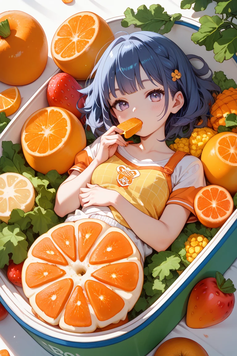 {{{Masterpiece, highest quality, high resolution background}}}, bright and beautiful atmosphere, one girl (, round face, baby face), small breasts, trees with many kinds of fruits, on a round table Various fruits are piled up, a girl is eating peaches, a mini pig collects fruits, "deltamon_sdXL :0.73)>Deltamon"