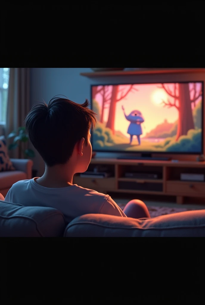 Imagem de um menino moreno de cabelo cacheado jogando video game