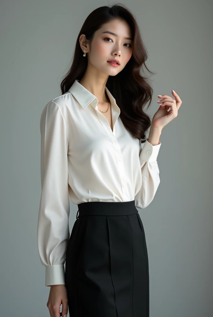 I'd like a collared shirt with a cream-colored clip.