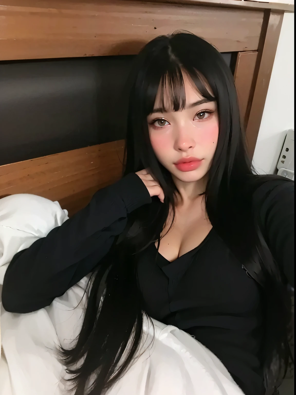 Erotic goth girl, Extremely Realistic, extremely sexy, very beautiful, big ass, thick legs, 8K, Extremely beautiful, beautiful face, Vampire, dark supernatural vibe, cinematic lighting, ultra realistic, high quality, 16k, Alonea, sexy, seductive eyes look, indoors, gigiandalucia, 1 hot girl, long black hair, intense eyes look, pale-white skin (illuminated), lipstick, capelette, gothic, neckband, natural medium breasts, big hips, thick legs, realistic shading, different sensual poses, bedroom background, blurred background, depth of field, dream atmosphere, vampire gothic aesthetic, 
