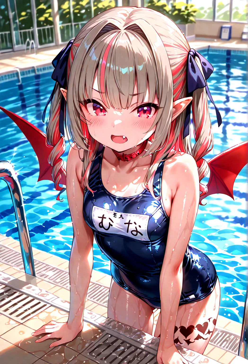 The succubus loli wears a swimsuit