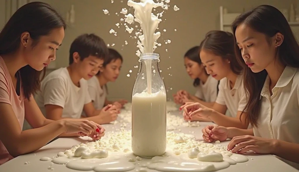 (competition, messy), (1woman), (catsuit), (target of a pie throwing competition). Watch as she gets hit with an abundance of whipped cream pies to the face. It's a (messy game) and (wet and messy) experience that will leave you in stitches. (Pie throwing) and (pie fight), with (flying cream) and (thrown pies galore)