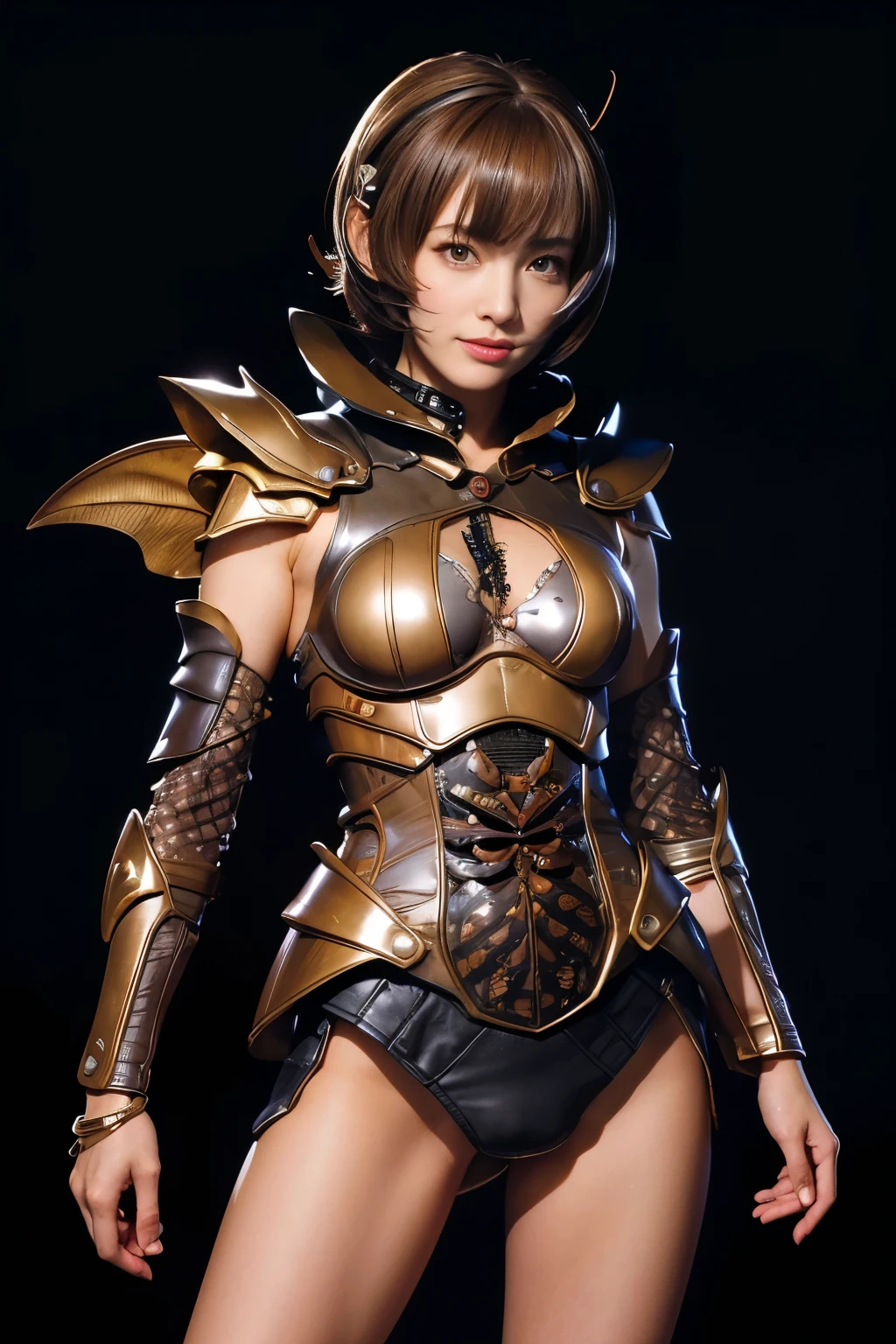 (High resolution,masterpiece,highest quality,Very detailed CG, anime, official art:1.4), realistic, photograph, amazing detail, everything is complicated, shiny and glossy,Amazing number of layers, 8K wallpaper, 3D, sketch, cute, figure,( alone:1.4), perfect female proportions,villain's daughter, (Fusion of dark brown cockroach and lady:1.4), (brown cockroach woman:1.2), (brown cockroach woman:1.2), (Fusion:1.2), (alone:1.4), (evil smile:1.2), muscular, abs, (Cockroach brown exoskeleton bio insect suit:1.4), (Cockroach brown exoskeleton bio insect armor:1.2), (brown transparent cockroach feathers:1.4), (Antennae of brown cockroaches:1.3),