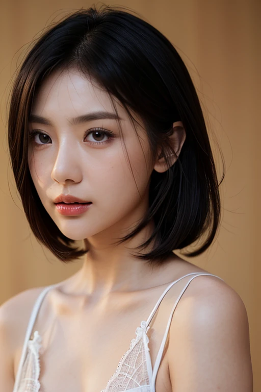 (((Masterpiece))), (((Best Quality))),(Jun Ji-hyun),Ultra High Resolution, Detailed,Perfect Anatomy,solo,20 year old beauty、Japanese、black hair,short bob hair,red eyes,small head、slender body,pale skin(extreme),gleaming skin,oily skin,shiny skin、kimono、