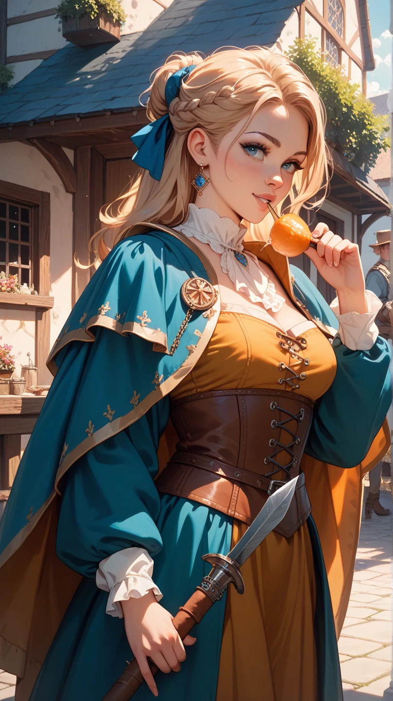 masterpiece, best quality, brigid, black headband, fingerless gloves, orange dress, cleavage, corset, upper body, looking at viewer, smile <lora:brigid-nvwls-v1:0.9>