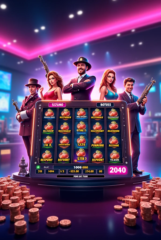 3D Cartoonise 7 group members firing who done perfect diamonds heist stand in casino with hostages