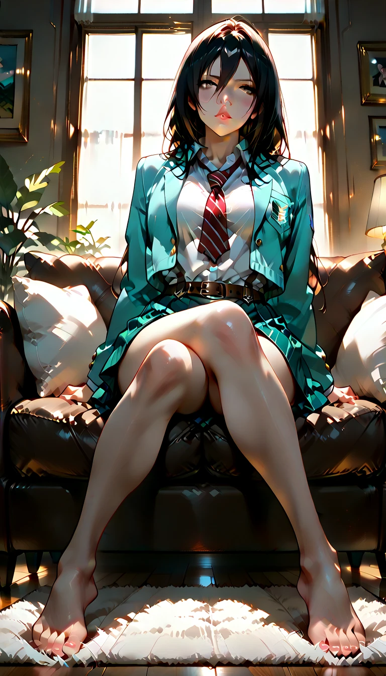 merula, thighs, tonified legs, solo girl, sexy barefeet ,wide hips, medium breast, uniform, full body