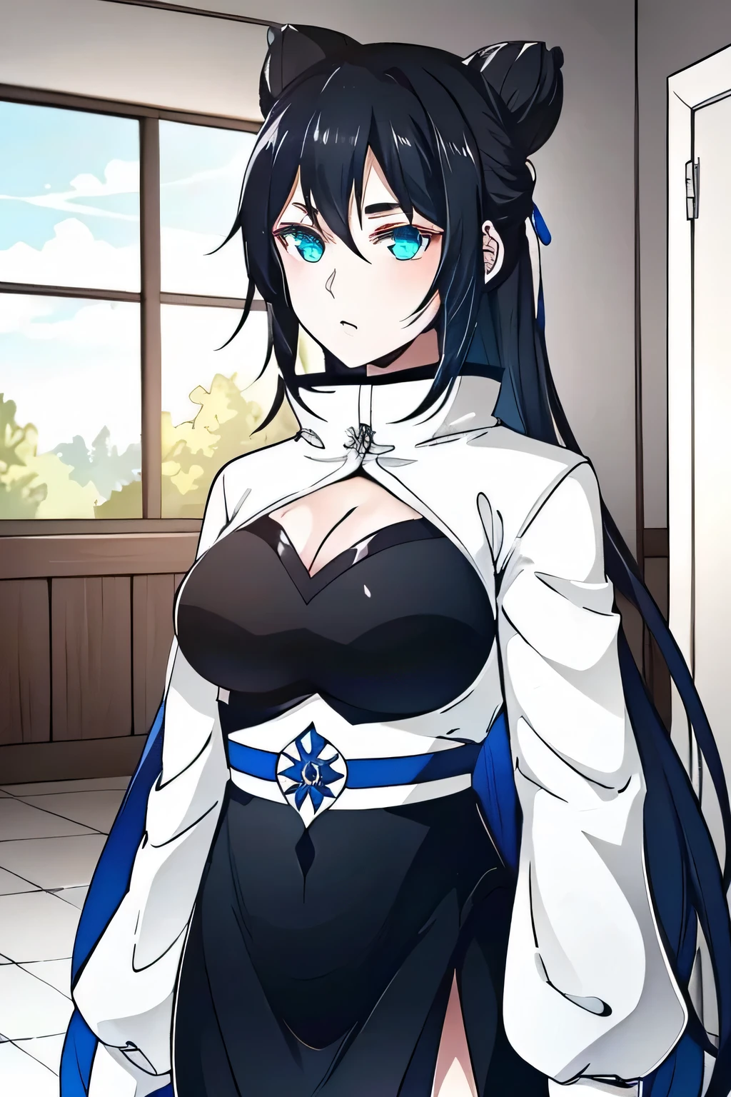 Hinata Hyûga mesure environ 160 centimètres. yeux nacrés ,ses cheveux noirs Raides , coupe avec frange, qui atteignent la longueur de ses épaules, teint pâle , collants noirs, couettes, tailleur de secrétaire sexy, tailleur, chemise étroite blanche




