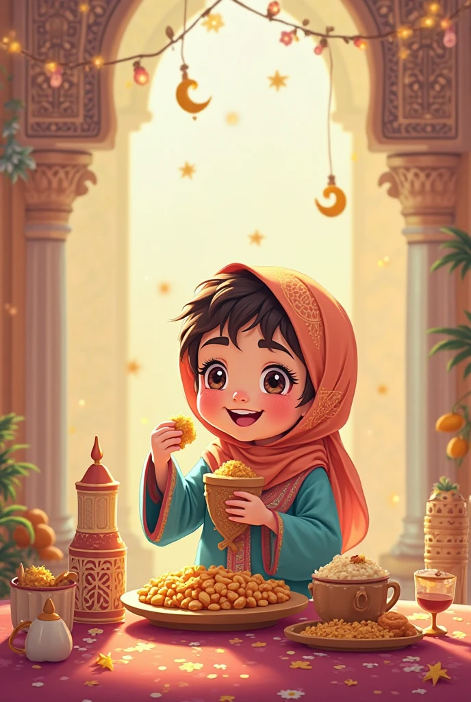 chibi emirate eating biryani
