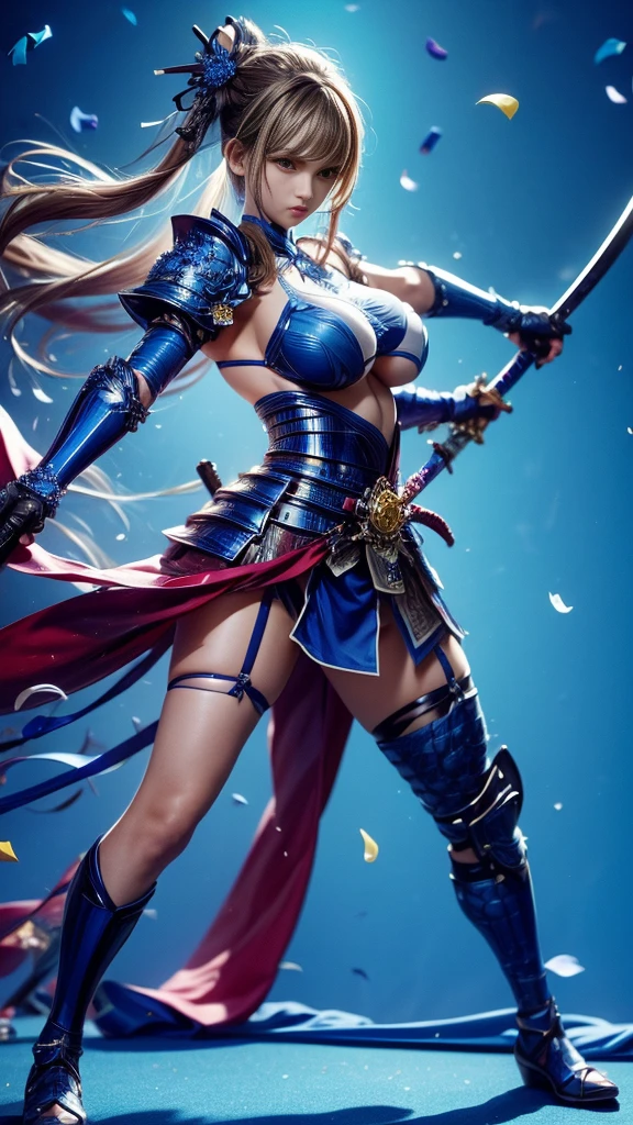 1girl, armor, breasts, cleavage, earrings, gauntlets, grey_background, jewelry, long_hair, looking_at_viewer, medium_breasts, pauldrons, shoulder_armor, solo, standing, sword, thigh_strap, weapon, {an extremely delicate and beautiful girl}, 8k wallpaper, {{{masterpiece}}}, detailed cloth texture, (((full body))), (cleavage), detailed cloth texture, ulzzang-6500-v1.1, <hypernet:gigantomastia_:0.45> <lora:hipoly3DModelLora_v10:0.5> <lora:breastinclassBetter_v141:0.4> <lora:koreanDollLikeness_v15:0.5>