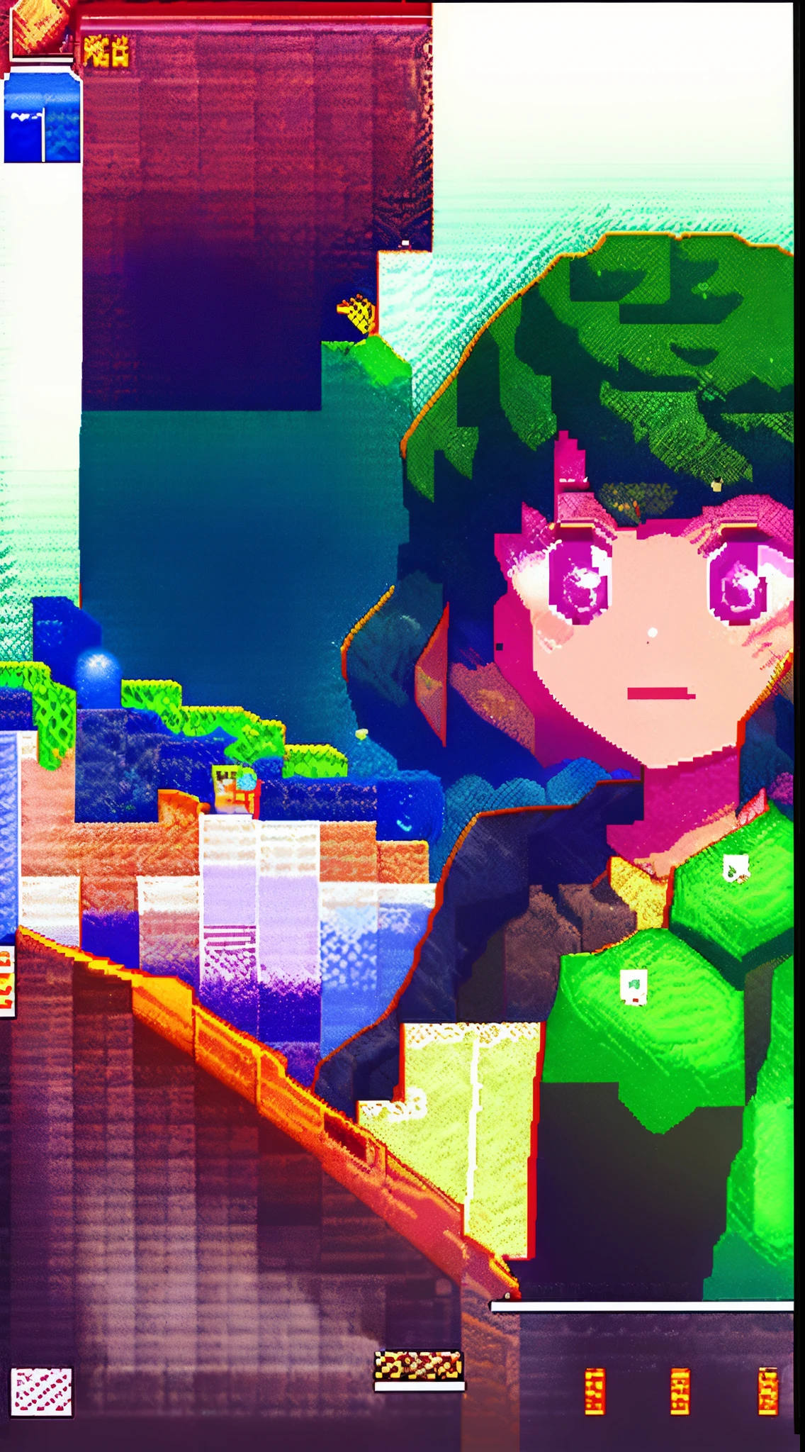 red lineart, (dithering pixel art:1.3), 256x256, in the shade, (spritesheet:1.1), round, orb, sphere, bobcut, (fluffy_black_hair:0.9), portrait