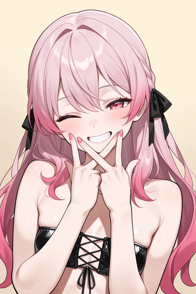 sweet 18 year old, attraktives Gamer-Girl, E-Girl mit Gaming-Setup, sexy underwear, LED-Lichtern, pink straight hair and a seductive smile,with cute braces and ahegao face with wet tongue while playing and looking into the camera,freckles ,selfie
