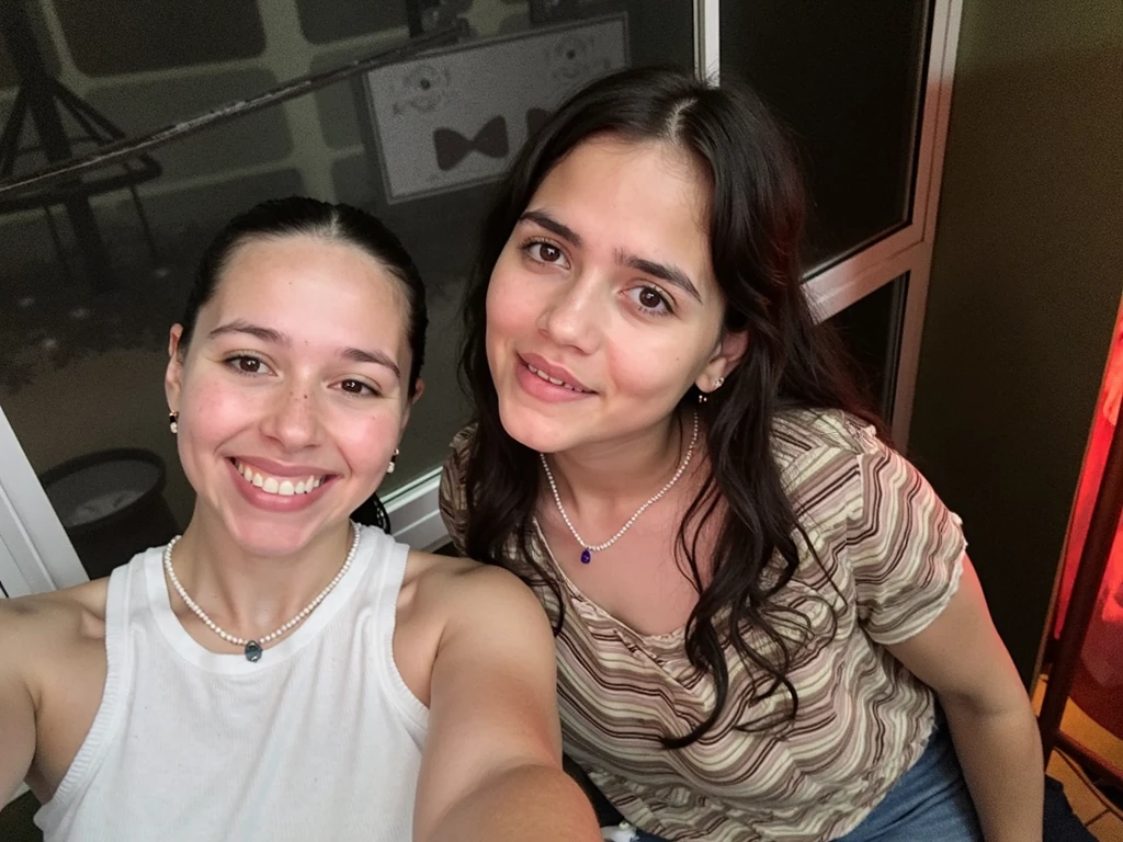 there are two women taking a selfie together in the mirror, 8k selfie photograph, portait photo profile picture, very very low quality picture, profile pic, taken with the best dlsr camera, with long hair, frontal picture, profile image, candid picture, with professional makeup, photo taken in 2 0 2 0, blurry image, headshot profile picture, selfie photography